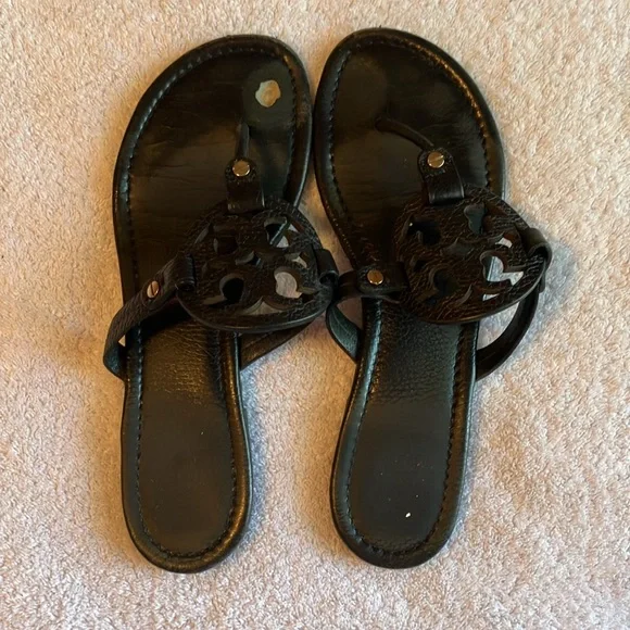 Tory Burch Miller Black Tumbled Leather Slide Sandals - Picture 3 of 6